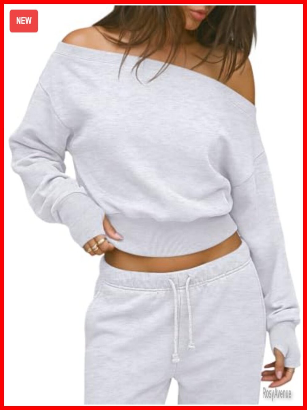 Womens Off the Shoulder Cotton Sweatshirt Cropped Pullover Thumb Hole